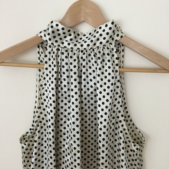 FOREVER 21 Y2K White Black Polka Dot Satin Halter Neck Smocked Hem Tank Top - Picture 2 of 7